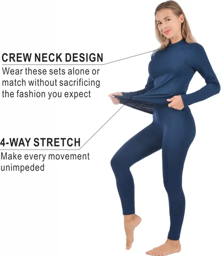 Vista 3 de Qualidyne - Conjunto de ropa interior térmica para mujer con capa base ultrasuave y pantalones largos para deportes de invierno
