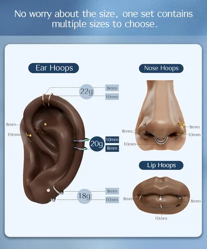 Vista 2 de FIBO STEEL - 5 piezas de acero inoxidable, 18G a 22G, joyería corporal, piercing de nariz para mujer