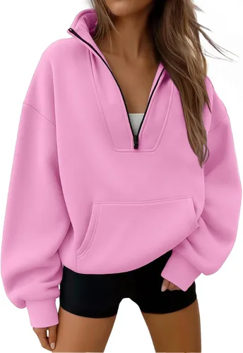 Vista 13 de Trendy Queen - Sudaderas con medio cierrey capucha de gran tamaño, comoda, extragrande, para otoño, Y2K, ropa de invierno, 2024 Gris
