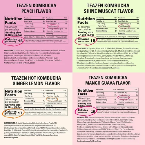 Vista 3 de TEAZEN Paquete variado de 4 sabores y 40 palitos, limón kombucha, melocotón, bayas (30 unidades) y sabor picante a jengibre y limón (10 unidades)