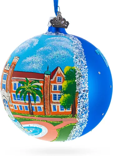 Vista 3 de Tallahassee, Florida, USA Bola de cristal Adorno de Navidad 4 pulgadas Hand Painted in Ukraine, German Glass, Italian Paints, Hanging Ribbon, Gift