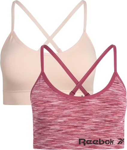 Vista 3 de Reebok Bralette sin costuras para mujer, ligero, suave, elástico, sin costuras, paquete de 2