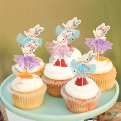 Vista 2 de 30 piezas de decoración para cupcakes de Pascua, conejo, huevo de Pascua, decoración de pastel de fiesta de conejo (marrón) (estilo 4)