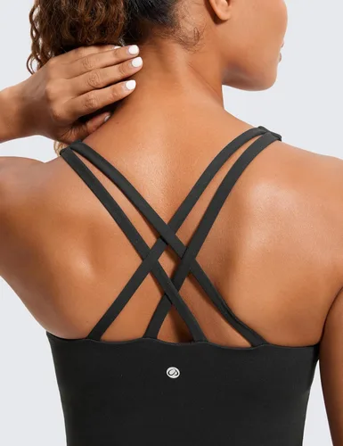 Vista 4 de CRZ YOGA Butterluxe - Brasier deportivo con tirantes delgados para mujer, con relleno, entrecruzado, para yoga, entrenamiento, camiseta corta sin