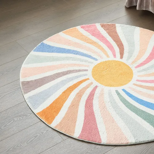 Vista 7 de Topotdor Alfombra redonda con diseño de arco iris, colorida alfombra bohemia para niños, ultra suave, lavable, para habitación de bebé, dormitorio