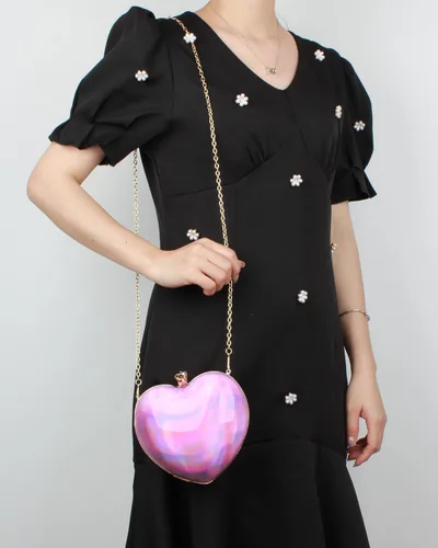 Vista 3 de Goclothod Bolso de mano de cuero con forma de corazón con purpurina para mujer