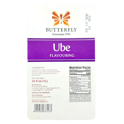 Vista 2 de Ube - Extracto aromatizante de ñame morado tamaño restaurante por Butterfly 1 litro, 34 onzas líquidas Restaurant Size, 34 Fl Ounce, Filipino Ube
