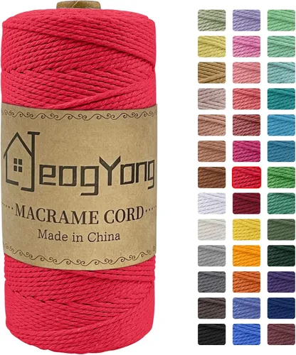 Vista 8 de JeogYong Cuerda de macramé de 0.078 pulgadas x 218 yardas, cuerda de algodón natural torcida de 3 hebras, cuerda de algodón de color para colgar
