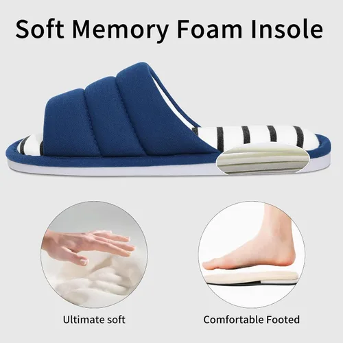 Vista 5 de Shevalues Pantuflas con punta abierta para mujer y hombre, de algodón suave, para interior, con espuma viscoelástica, fáciles de poner, pantuflas