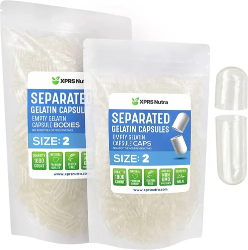 Vista 6 de XPRS Nutra Cápsulas separadas de gelatina tamaño 2 – 100 cápsulas vacías separadas en bolsas – Pastillas de gelatina transparente tamaño 2 vacías