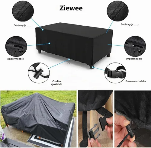 Vista 3 de Cubiertas para muebles de patio 124" L x 76" W x 32" H, cubierta impermeable para muebles de mesa de exterior, rectangular, 600D, cubierta de juego