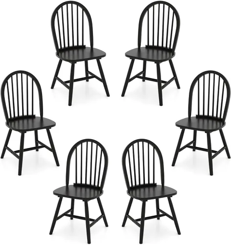 Vista 15 de Juego de 2 sillas de comedor de roble de 18 pulgadas, sillas Windsor de madera con respaldo de husillo para isla de cocina de campo