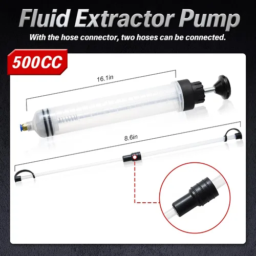 Vista 7 de Reniteco Bomba extractora de aceite - Extractor de líquidos manual de 500 cc, bomba de aceite multifunción para automóvil, bomba de transferencia