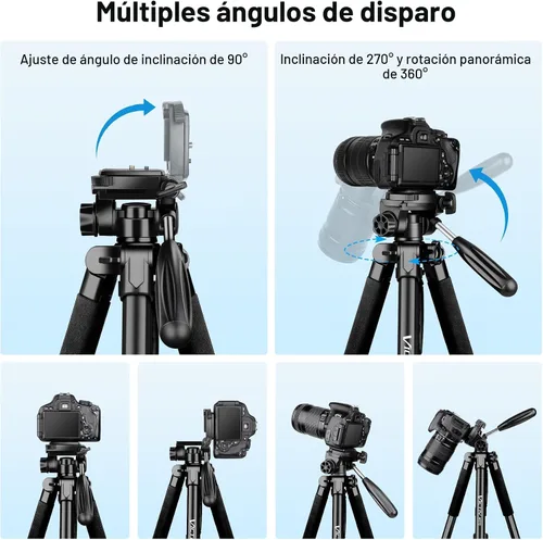 Vista 6 de Trípode para cámara y teléfono, trípode de cámara de 72 pulgadas de alto con control remoto Soporte de cámara compacto resistente profesional