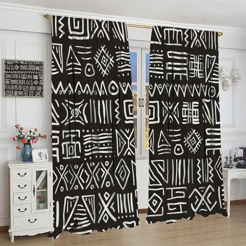 Vista 8 de BAEKJIN Cortinas opacas africanas, color blanco y negro, abstracto, geométrico, africano, tribal, escritura, étnico, para hombres, niños