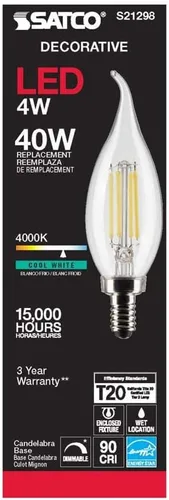 Vista 5 de Satco S21298 4CA10/LED/940/CL/120V/E12-paquete de 6