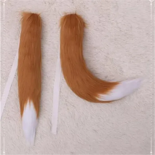 Vista 4 de Angela0123 - Cola de felpa de pelo sintético de lobo y gato de zorro + 2 orejas de clip para adultos, diadema de juguete para Halloween, disfraz