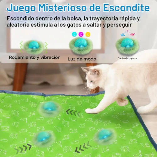 Vista 2 de Waaiio Juguetes interactivos para gatos de interior, bola de gato móvil automática en bolsa, estimulación de chirridos, juego de ejercicios