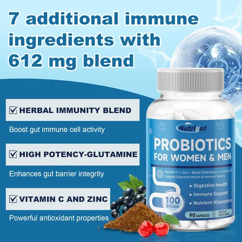 Vista 2 de Probióticos para mujeres y hombres para la salud digestiva con 100 mil millones de UFC, probióticos para mujeres y hombres para la salud intestinal