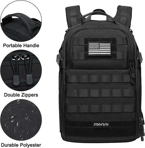 Vista 4 de MOSISO Mochila táctica, mochila militar de 2 capas, mochila de asalto de 3 días, mochila al aire libre, senderismo, caza, campamento, entrenamiento