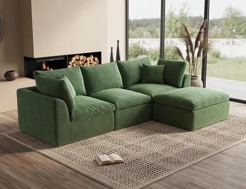 Vista 36 de ohllob Sofás seccionales Cloud de 110 pulgadas para sala de estar, sofá deshuesado en forma de L con otomana, sofá modular de 3 plazas, color negro