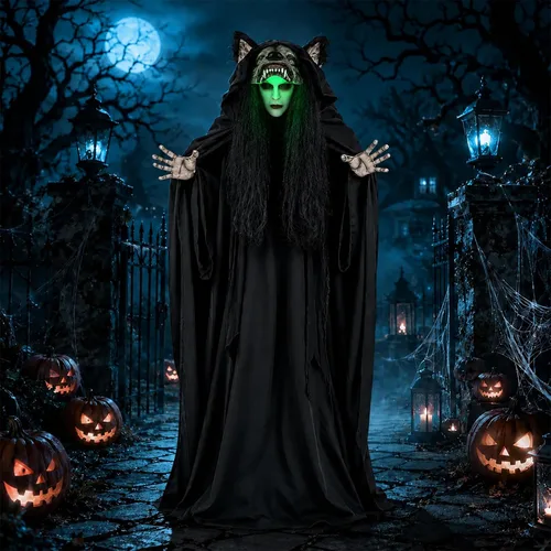 Vista 10 de Decoración de fantasmas animatrónicos de Halloween de 42 pulgadas, calabaza Blanco