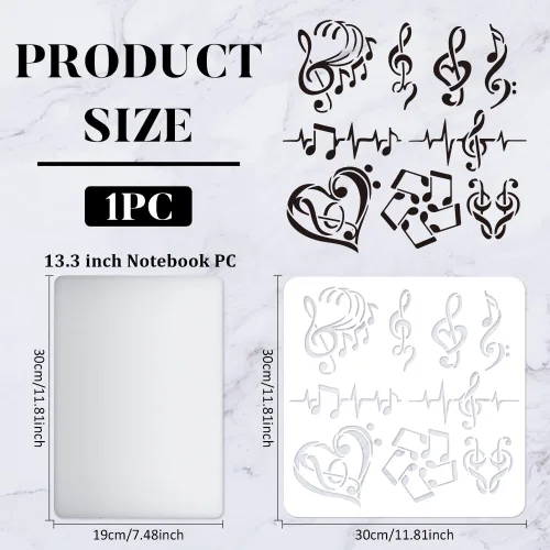 Vista 2 de FINGERINSPIRE Plantillas de notas musicales – Plantilla de notas de corazón de plástico de 11.8 x 11.8 pulgadas, patrón de varias formas