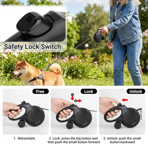 Vista 4 de Segarty Correa retráctil para perro de 16 pies con soporte desmontable para bolsa de excrementos, correa para caminar de 16.4 ft para mascotas