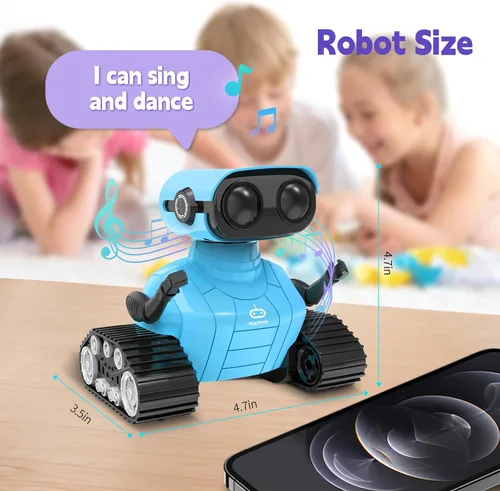 Vista 6 de Playsheek Robot Toy - Robot recargable Emo RC con demostración automática para niños, mayores de 3 años - Azul