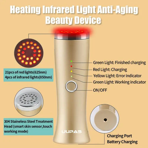 Vista 3 de Terapia de luz roja para la cara, aprobada por la FDA, masajeador facial de terapia de luz LED UUPAS para cara, máquina de apriete de la piel