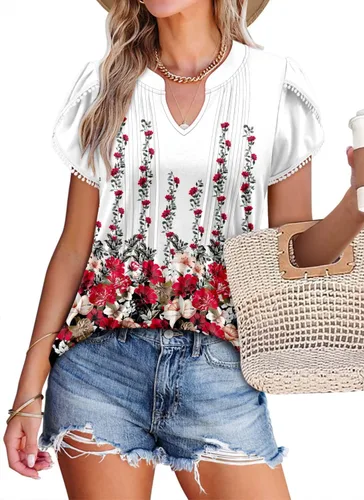 Vista 2 de BETTE BOUTIK Camisetas de verano para mujer, plisadas, sin mangas, túnica de manga corta
