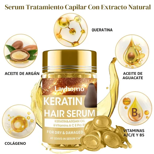 Vista 2 de Suero de tratamiento capilar de queratina, tratamiento de suero capilar para cabello seco dañado, cápsulas de aceite para el cabello con queratina