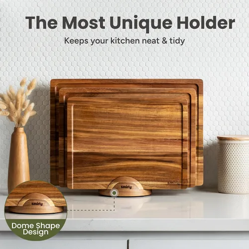Vista 4 de SMIRLY - Juego de tablas grandes para cortar para la cocina, con soporte incluido, hecho de madera de bambú
