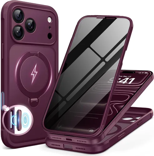 Vista 17 de BERFY Funda para iPhone 17 Pro Max, compatible con MagSafe, protector de pantalla de vidrio integrado, protección de cámara, funda de cuerpo