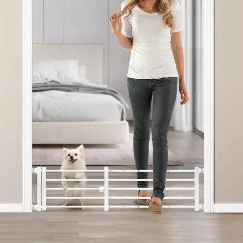 Vista 18 de Malier Puerta de interior para perros con puerta, puerta extra ancha de metal para mascotas, puerta corta para perros para escaleras, montaje a