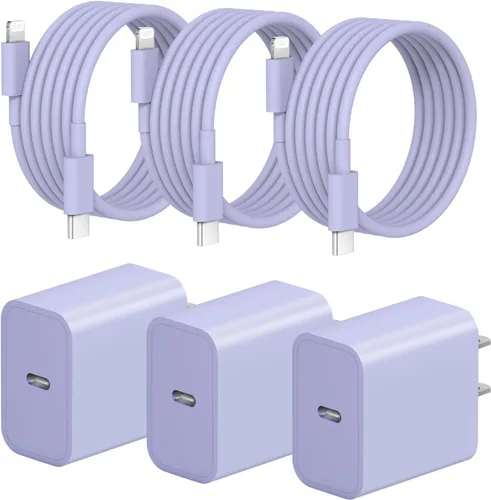 Vista 20 de Cargador rápido para iPhone, 3+3 unidades, cargador de pared USB C de 20 W con cable de carga rápida de 6 pies compatible con iPhone