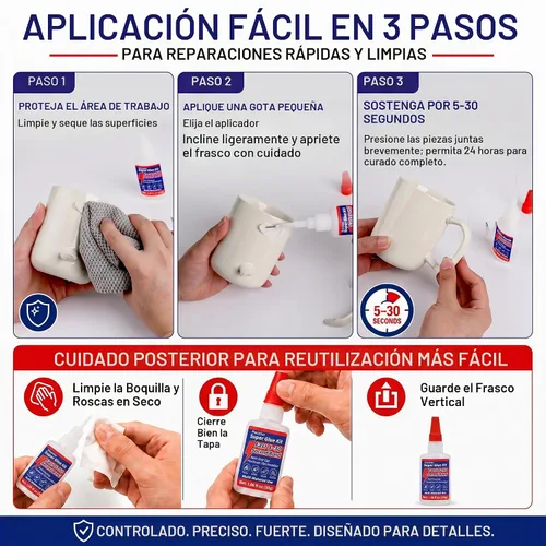 Vista 6 de Super Glue Kit, pegamento líquido CA de 1.06 fl oz con tapa antiobstrucción
