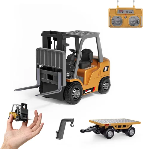 Vista 10 de BRRRRT 1/64 RC Bulldozer juguete, vehículos de construcción RC de proporción completa soporta empuje, levantamiento, movimiento, aleación de carga