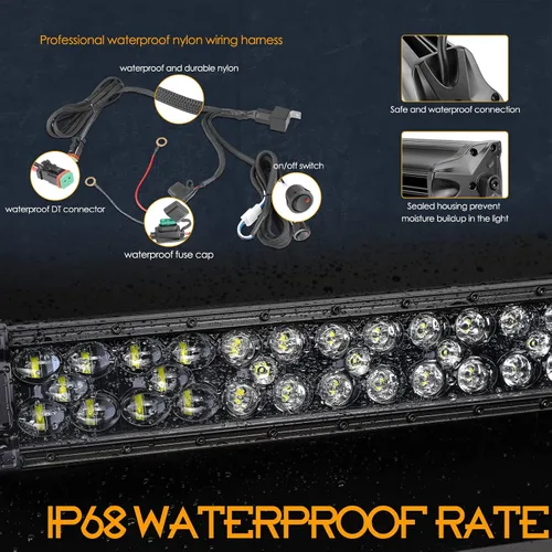 Vista 4 de Barra de luz LED de 20 pulgadas con arnés de cableado, serie negra Nirider con cubierta de 350 W, luces antiniebla LED de inundación puntual