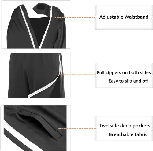 Vista 3 de Deyeek Pantalones cortos de baloncesto para hombre, con cremallera lateral, pantalones cortos de baloncesto para después de la cirugía, pantalones