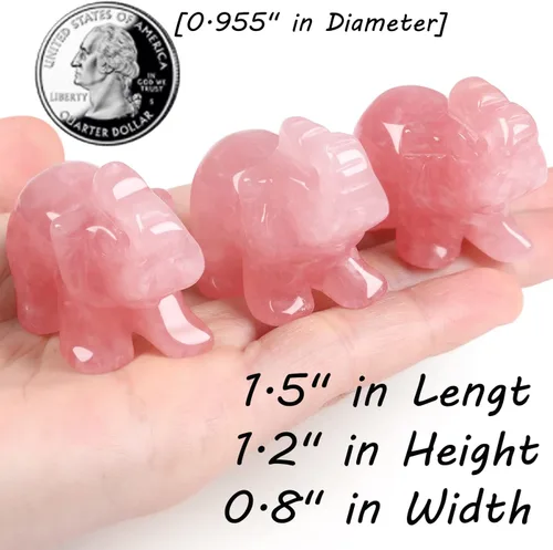 Vista 3 de Decoración de elefante de cuarzo rosa, cristales rosados, piedras curativas, figura de bolsillo, estatua de cristal natural, escultura tallada a