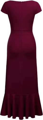 Vista 7 de Miusol Vestido largo vintage con cuello en V y volantes para dama de honor
