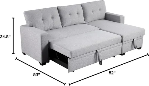 Vista 3 de LOVMOR Sofá modular convertible en forma de L de 82 pulgadas con diván de almacenamiento, cama extraíble, diseño de sofá esquinero reversible