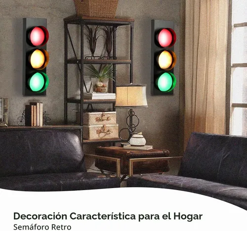 Vista 2 de HOMIER Lámpara de pared de semáforo, lámpara LED de tráfico de estilo retro con control remoto, decoración de luz de parada de tráfico de sala