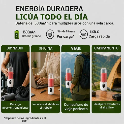 Vista 7 de Licuadora portátil para batidos y batidos de proteínas, licuadora personal recargable USB-C de 17 onzas con pantalla LED, batidora de 16 cuchillas