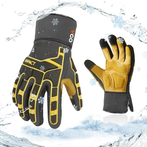 Vista 9 de Vgo... Winter Work Gloves Men,Leather Work Gloves,Anti-vibration,Mechanics Gloves,Abrasion Resistance