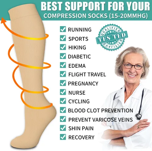 Vista 46 de Paquete de 3 pares de calcetines de compresión médica para mejorar la circulación de mujeres y hombres, para correr, hacer deporte y amamantar