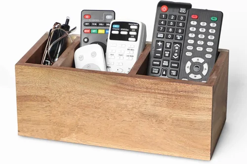Vista 8 de Soporte para control remoto, soporte de madera para control remoto de TV para mesa, organizador remoto para decoración del hogar, caja remota