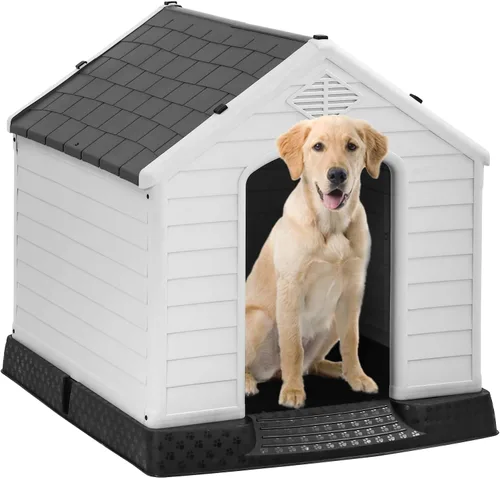 Vista 17 de FDW Casa para Perros Interior Exterior Durable Ventilada Impermeable para Mascotas de Plástico para Perros Pequeños Medianos y Grandes Refugio