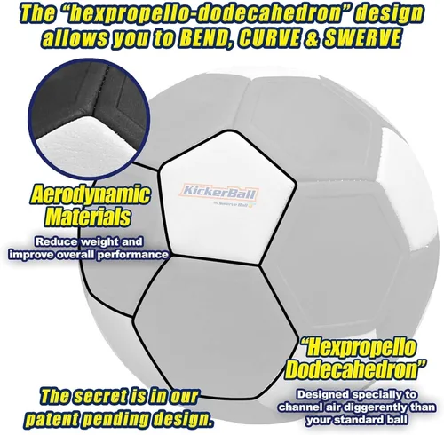 Vista 5 de Otto Simon Kickerball original que brilla en la oscuridad, costuras reforzadas, fútbol para curvas extremas, pelota de truco con giro, talla 4, negro